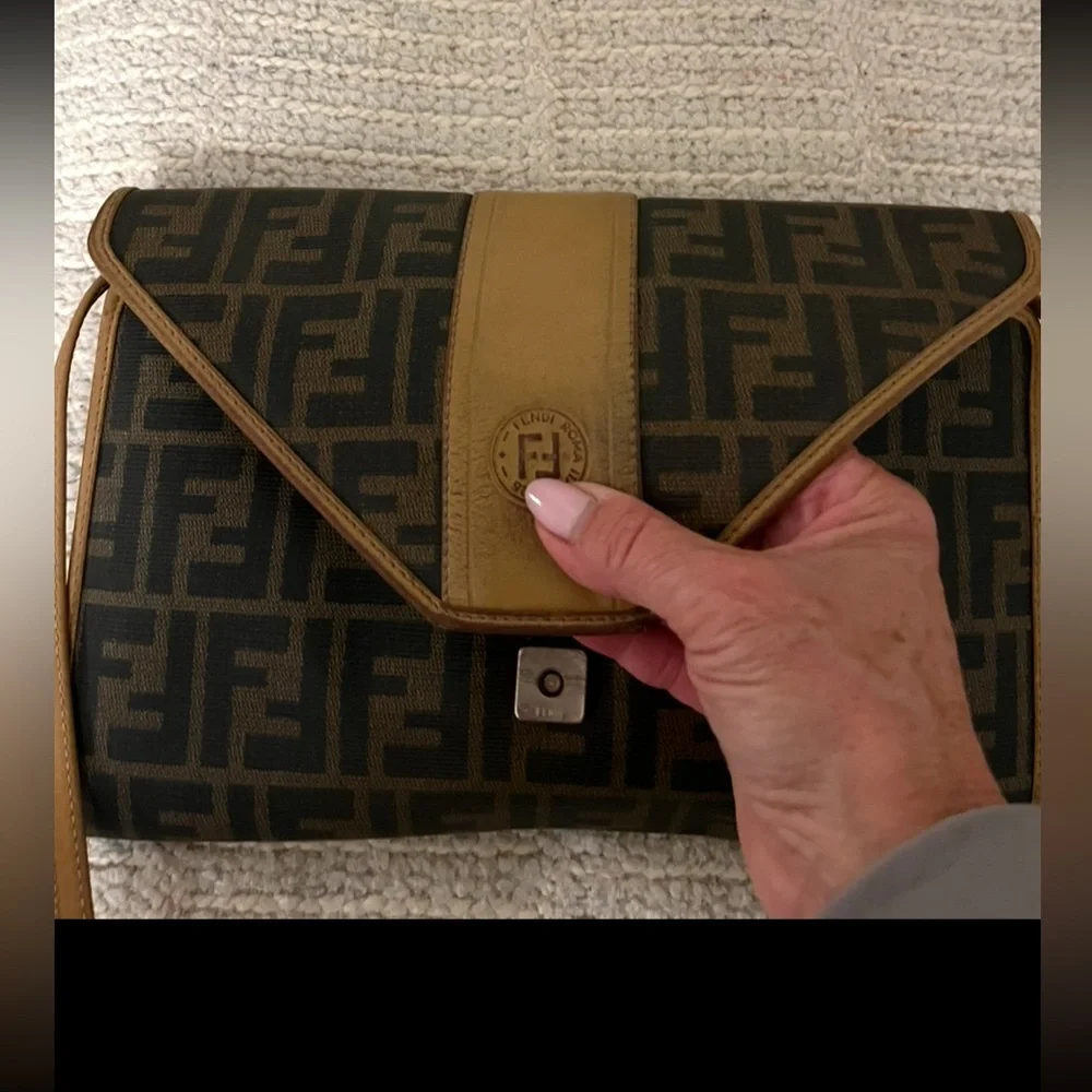 Fendi Tan and Black Monogram Shoulder Bag - Picture 3 of 7